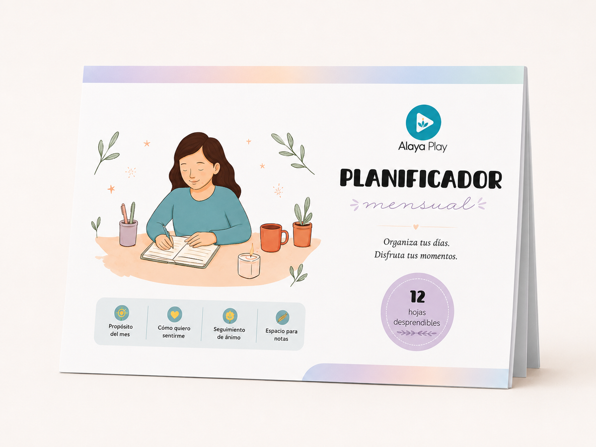 Interior del Planificador mensual Alaya Play con espacio para tareas