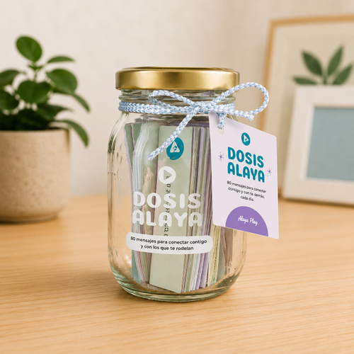 Dosis Alaya — frasco de vidrio con 80 mensajes para conectar contigo cada día