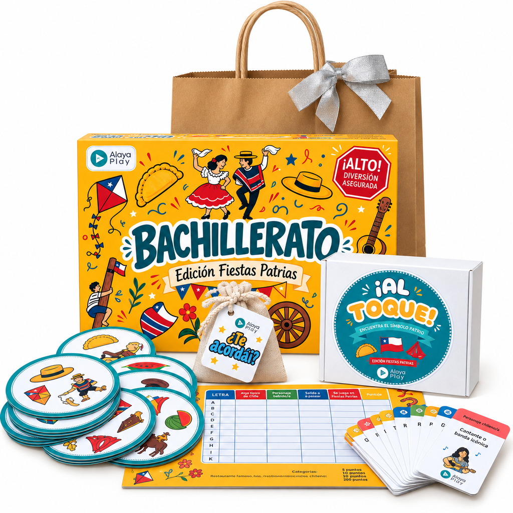 Pack Fiestas Patrias Alaya Play — Bloc Bachillerato edición Fiestas Patrias, Al Toque y ¿Te acordái?, disponible en el stand de La Gran Fonda